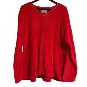 Alexander Del Rossa Red Fleece Pajama Top V-Neck Satin Trim Womens 2X